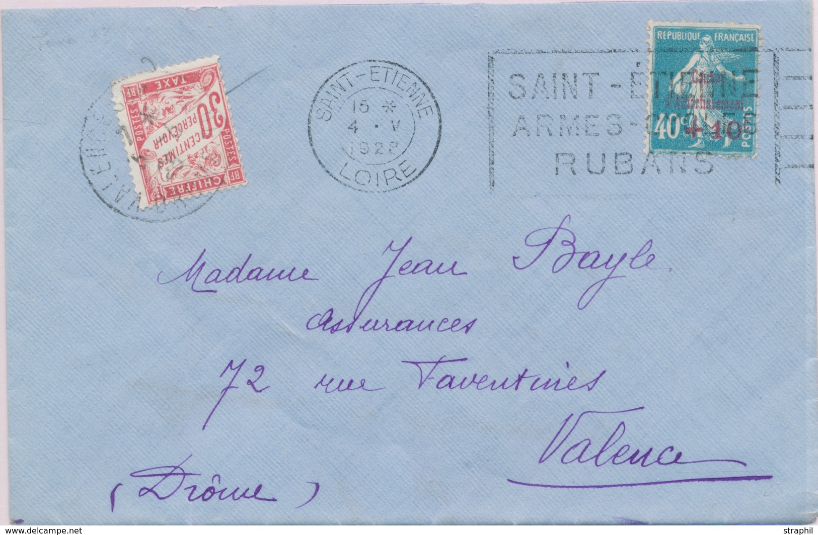 L CA Sur Lettre - L - N°246 - Obl. Flamme St ETIENNE 04/5/22 S/ Pli Taxé - Afft. N°33 Obl. VALENCE - B - Covers & Documents