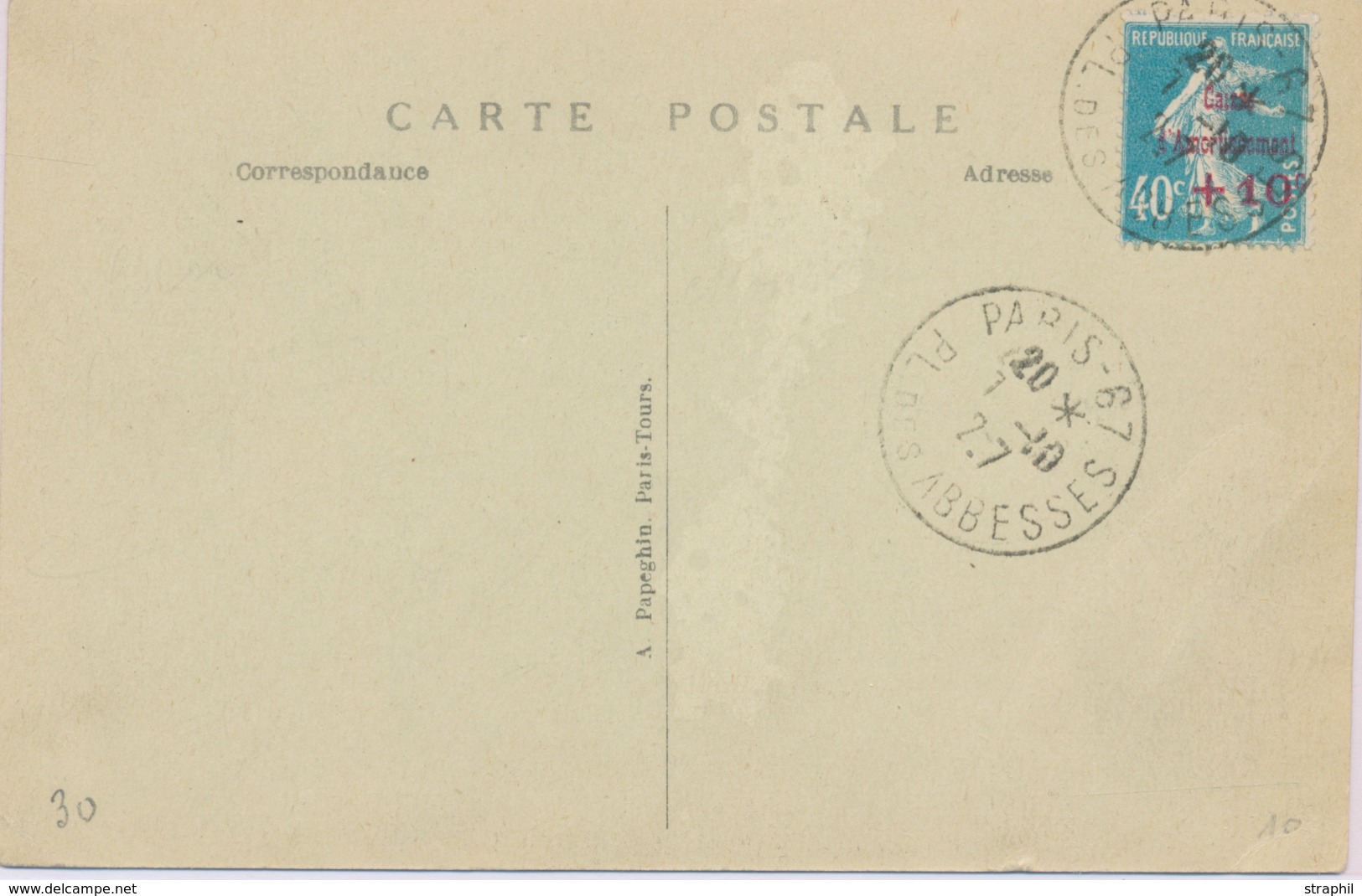CP CA Sur Lettre - CP - N°246 - Obl. PARIS 67 - 1/10/27 - TB - Briefe U. Dokumente