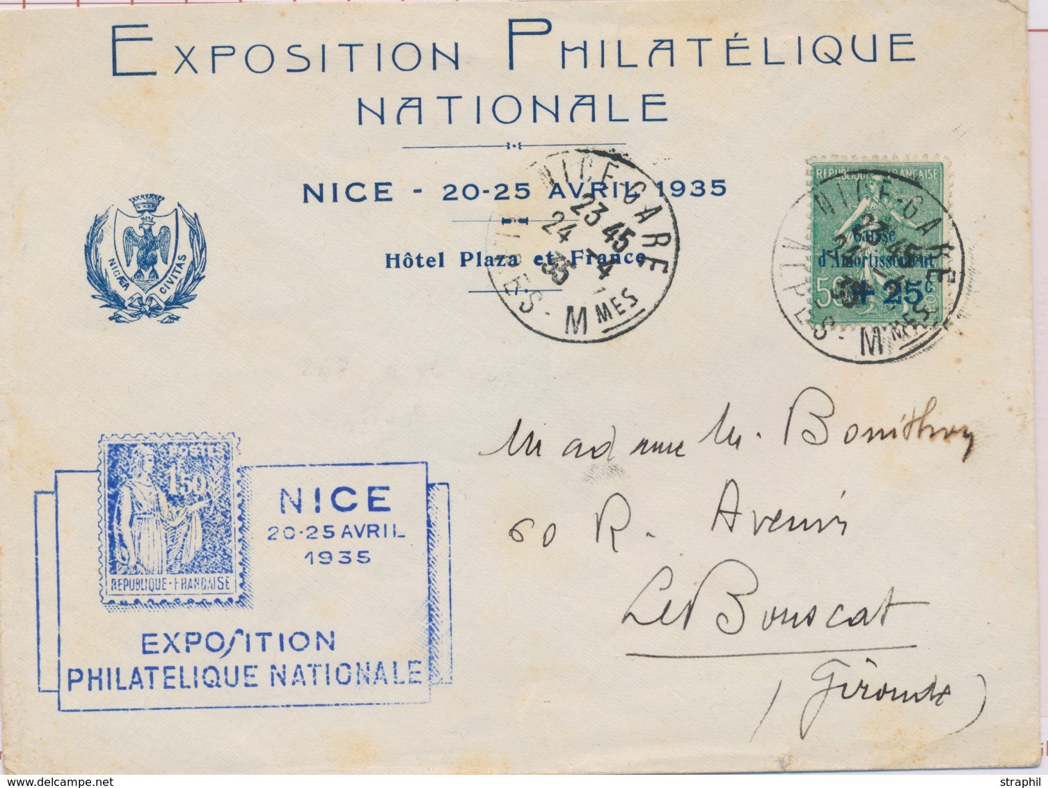 L CA Sur Lettre - L - N°247 (x6) - Obl. NICE/GARE - 24/4/35 - S/env. De L'Expo. Phil.Nationale De NICE - B/TB - Briefe U. Dokumente