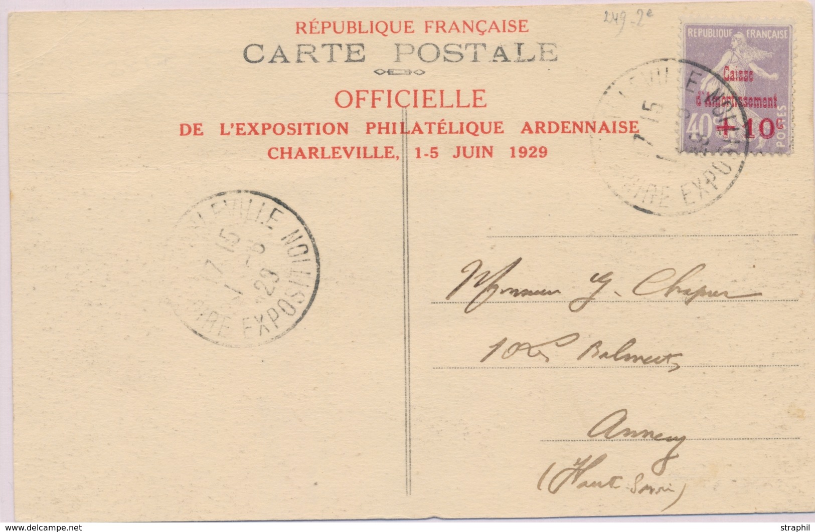 CP CA Sur Lettre - CP - N°249 - Obl. CHARLEVILLE/foire Expo- 10/06/29 - TB - Briefe U. Dokumente
