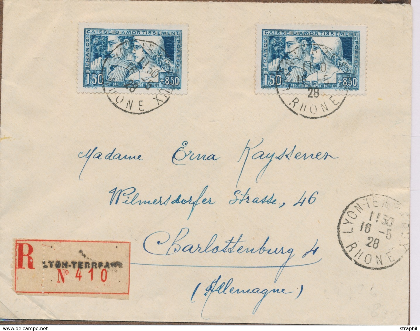 L CA Sur Lettre - L - N°252a X2 - Etat II - Obl Lyon Terreaux - 16/5/28 - Afft à 3F Pr L'Allemagne - S/recom. - TB - Briefe U. Dokumente