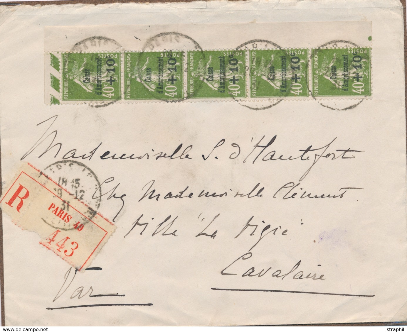 L CA Sur Lettre - L - N°253 - Bde De 5 - Cdf - S/pli Recom. 28/12/31 De Paris Pr Cavalaire - TB - Covers & Documents