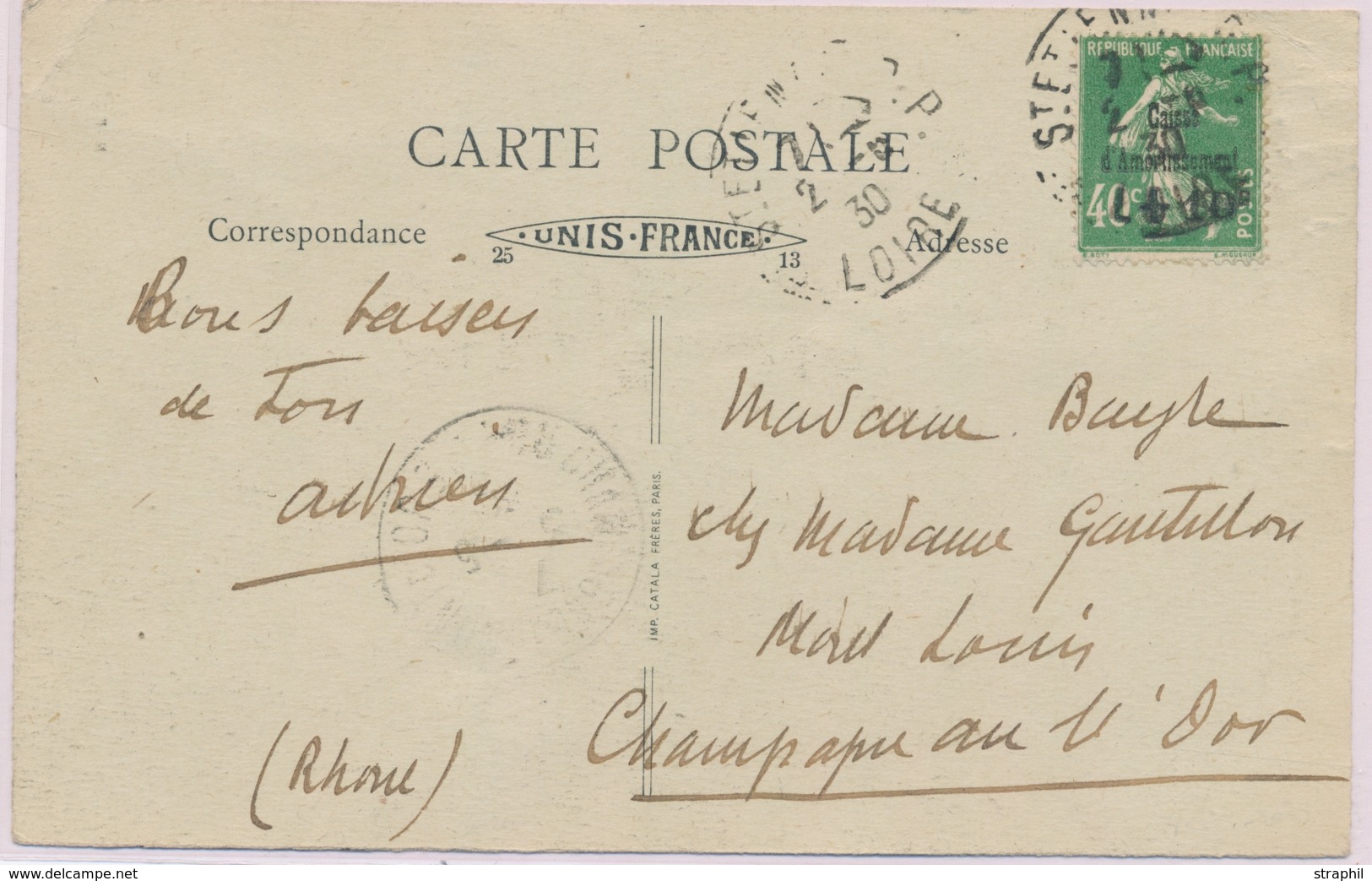 CP CA Sur Lettre - CP - N°253 Obl St Etienne - 2/6/30 - TB - Covers & Documents