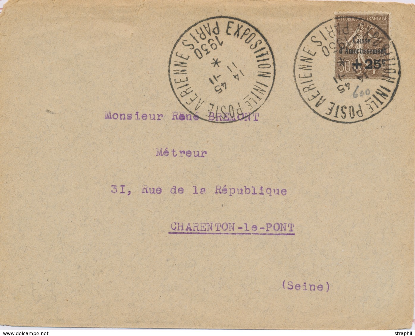 L CA Sur Lettre - L - N°267 Obl Gd Cachet Expo Phil. Intern. PA - Paris 1930 - TB - Briefe U. Dokumente