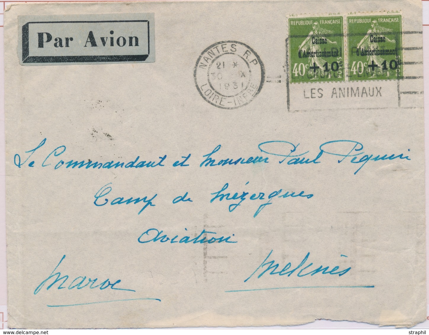 L CA Sur Lettre - L - N°275 Paire OFlamme + Càd Nantes - 30/10/1931 - Pr Meknès (Maroc) - TB - Covers & Documents