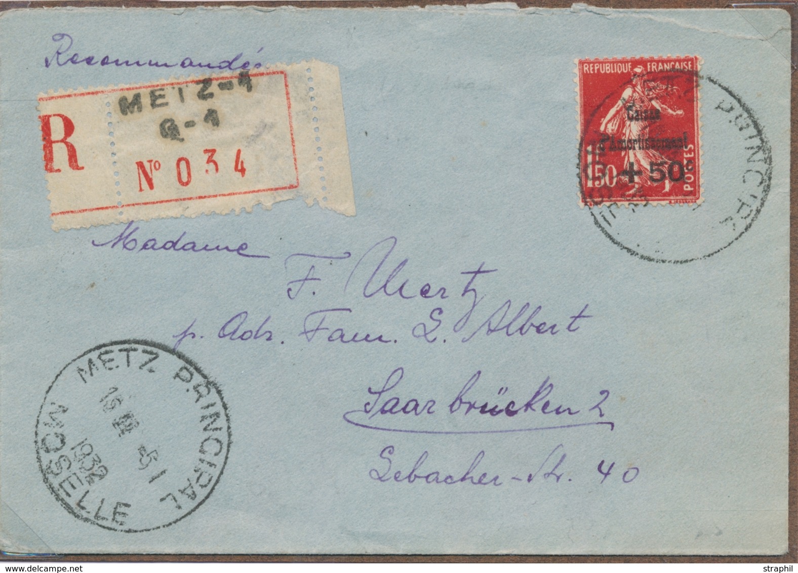 L CA Sur Lettre - L - N°277 Obl Metz - S/recom. 5/1/32 Pr Saarbrucken - TB - Covers & Documents