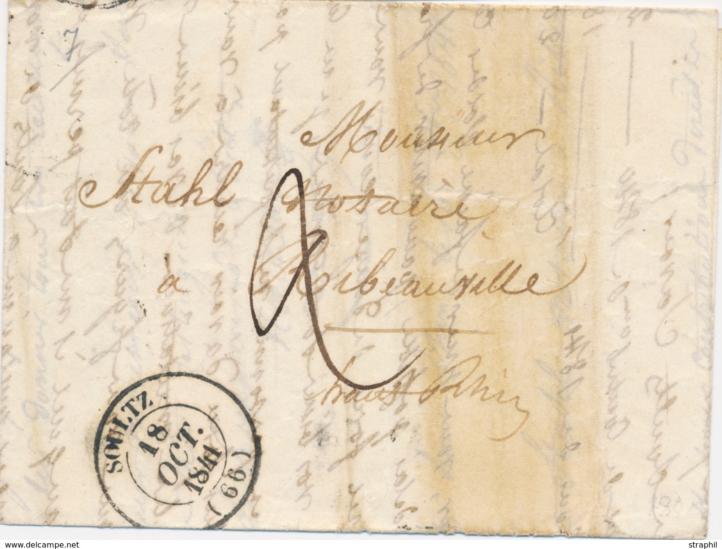 LAC M. POSTALES 19ème Siècle - HAUT-RHIN (Dépt 66) - LAC - Pli De #SOULTZ# - T14 - 18/10/1841 - Pour Ribeauvillé - B/TB - Covers & Documents