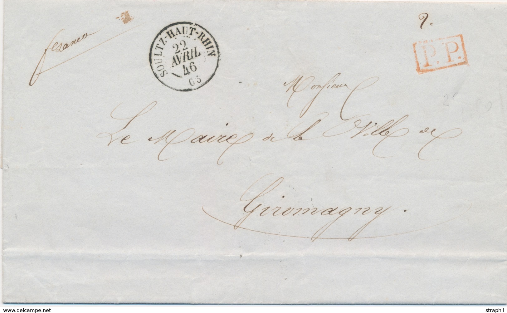 LAC M. POSTALES 19ème Siècle - HAUT-RHIN (Dépt 66) - LAC - Pli En PP -obl. #Soultz Haut-Rhin# - 22/4/1846 - Pour Giromag - Briefe U. Dokumente