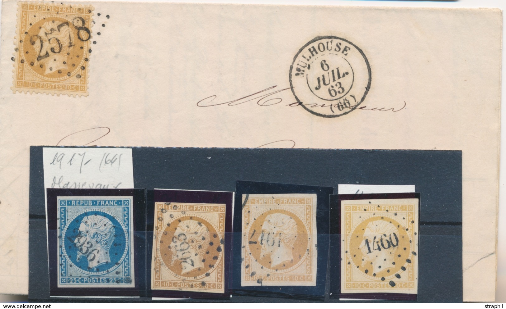 O/LAC PERIODE 1849-70 - HAUT-RHIN (Dépt 66) - O/LAC - N°10 - PC 2936 (Soultz) + N°13 (x3) - PC 1460, 1917, 2665 + N°21 S - Covers & Documents