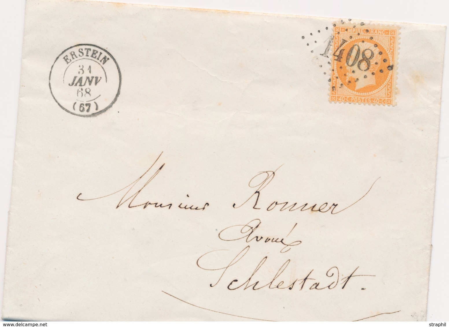 L PERIODE 1849-70 - BAS-RHIN (Dépt 67) - L - N°23 - Obl. GC 1408 - T15 ERSTEIN - 31/01/68 - TB - Covers & Documents