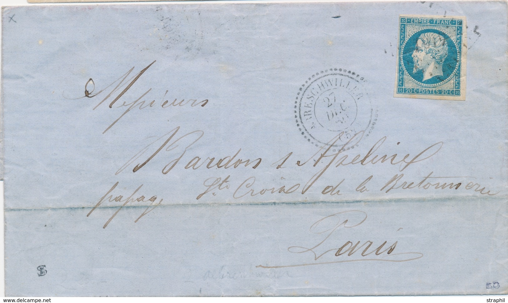 LAC PERIODE 1849-70 - BAS-RHIN (Dépt 67) - LAC - N°14A - Obl PC +T22 Abreschviller - 27/12/60 - TB - Covers & Documents