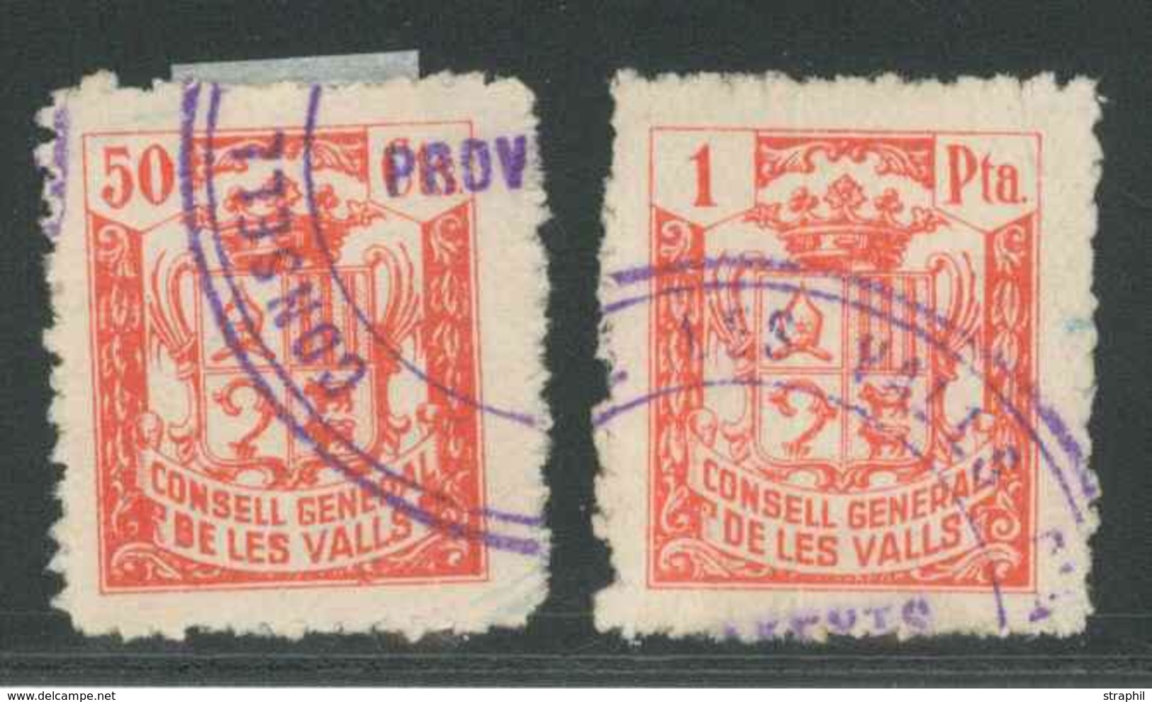 O ANDORRE TIMBRES FISCAUX - O - N°3832/33 - 50c Et 1p Rouge - Taxe D'Hostellerie - Obl. Grd Cachet Violet - TB - Used Stamps