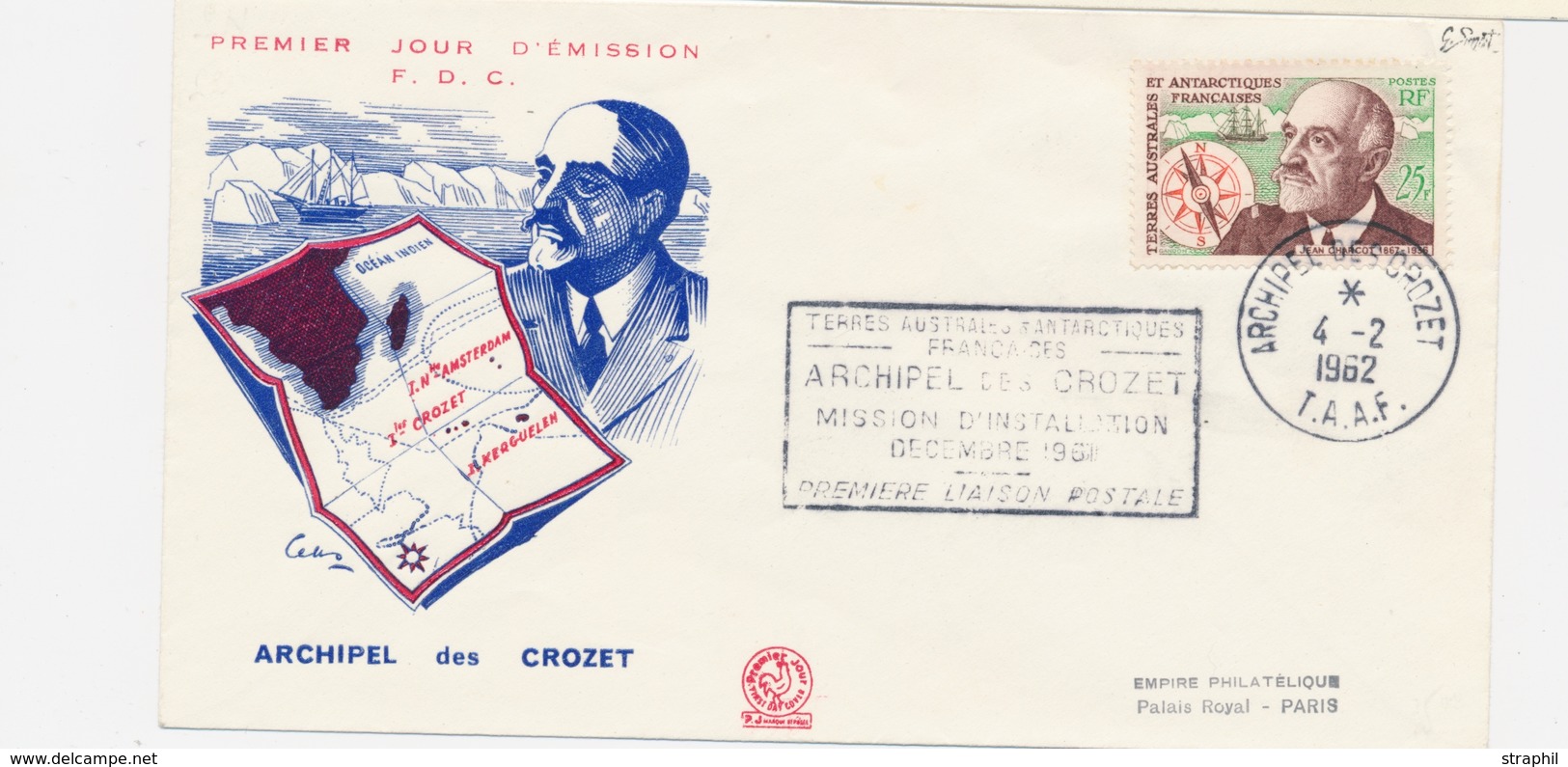 PJ PLIS CROZET - PJ - N°19 - Charcot - Obl 4/2/62 + Cachet Mission - TB - Luftpost