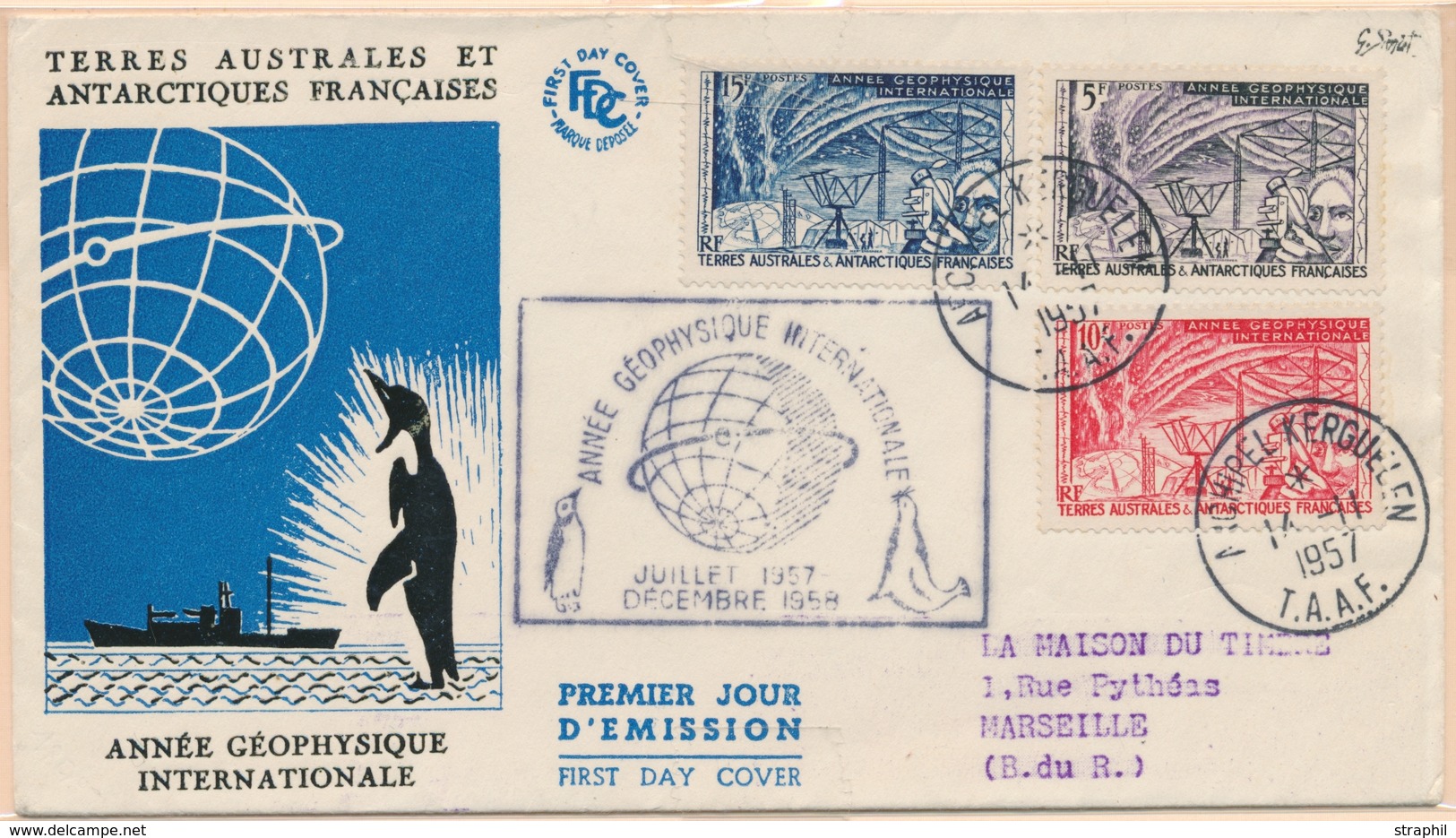 PJ PLIS KERGUELEN - PJ - N°8/10 Obl 14/11/57 + Gd Cachet Année Géophysique - TB - Airmail