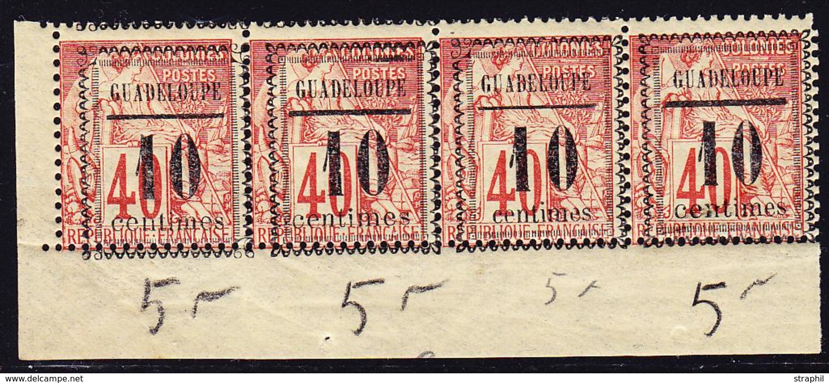 ** GUADELOUPE - ** - N°7 - 10c S/40c - Bde De 4 - CdF - TB - Other & Unclassified