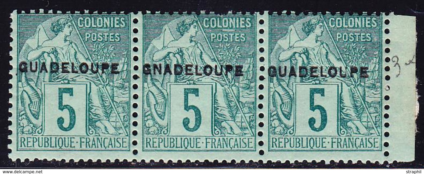 **/* GUADELOUPE - **/* - N°17A - 5c Vert - Bde De 3 - Petit Bdf - 1 Ex Déft Sinon TB - Other & Unclassified