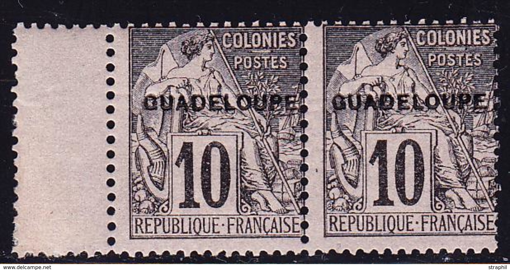 ** GUADELOUPE - ** - N°18 - 10c Noir S/rose - Paire + Pont - TB - Other & Unclassified