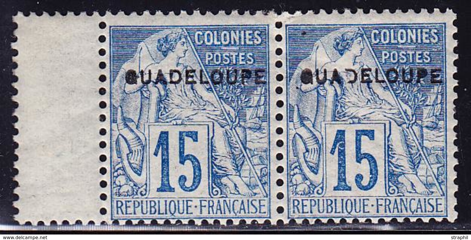 ** GUADELOUPE - ** - N°19 - 15c Bleu - Paire + Pont - TB/SUP - Altri & Non Classificati