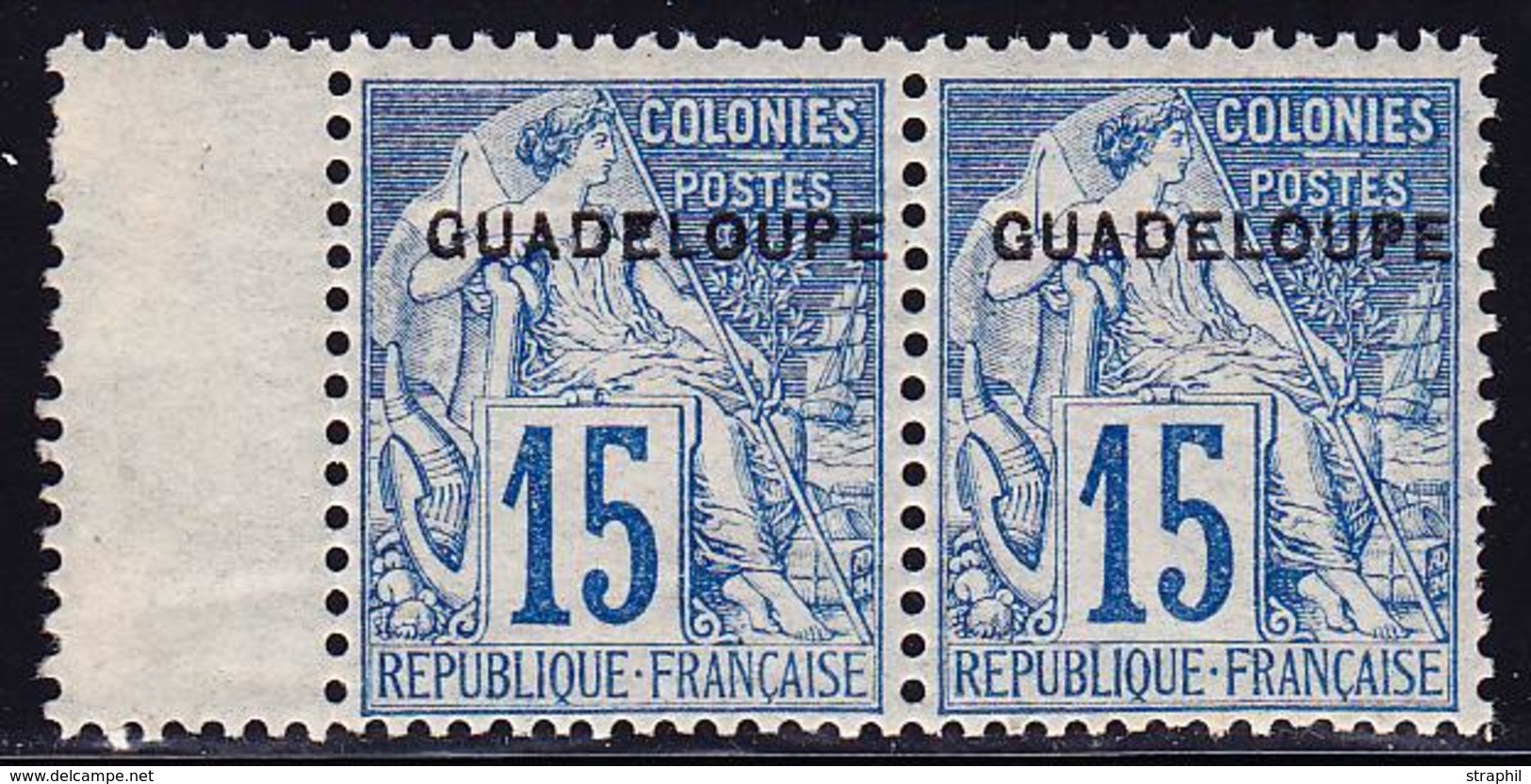 ** GUADELOUPE - ** - N°19 - 15c Bleu - Paire + Pont - TB/SUP - Sonstige & Ohne Zuordnung