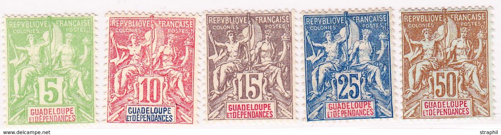 * GUADELOUPE - * - N°40/44 - N°42 (15c Gris) Signé GUY - TB - Other & Unclassified