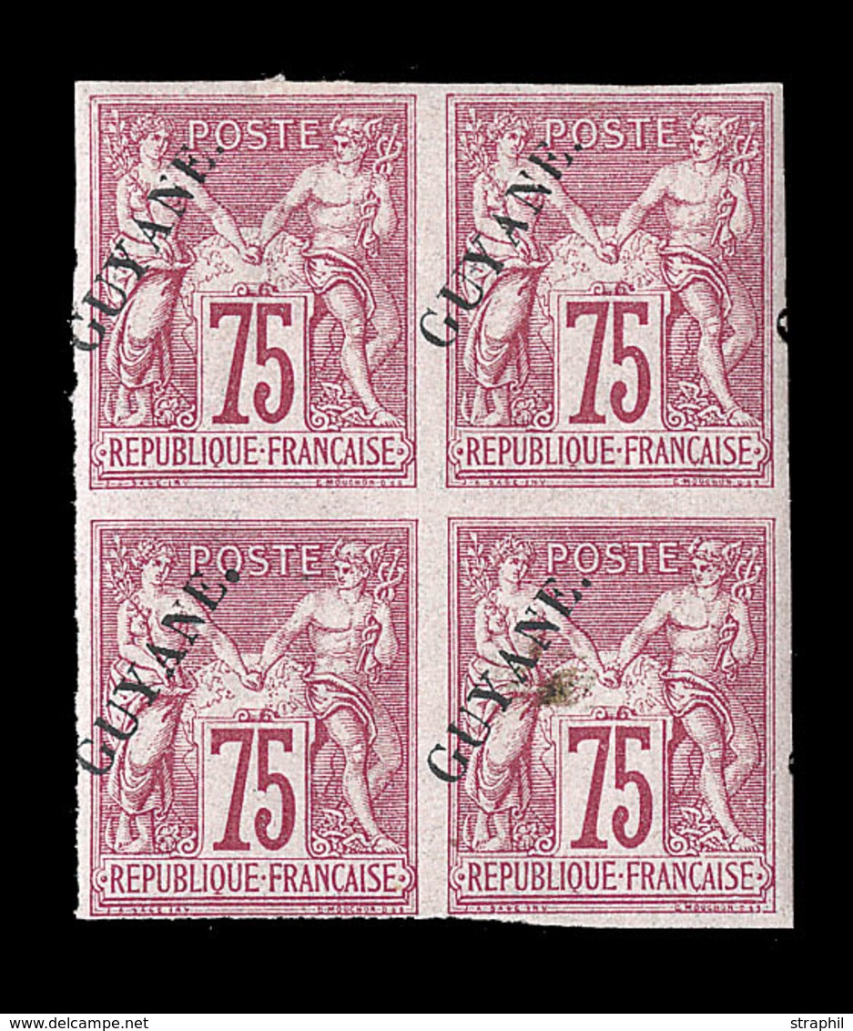 * GUYANE - * - N°14 - 75c Rose - Bloc De 4 - 3 Timbres ** - TB - Sonstige & Ohne Zuordnung