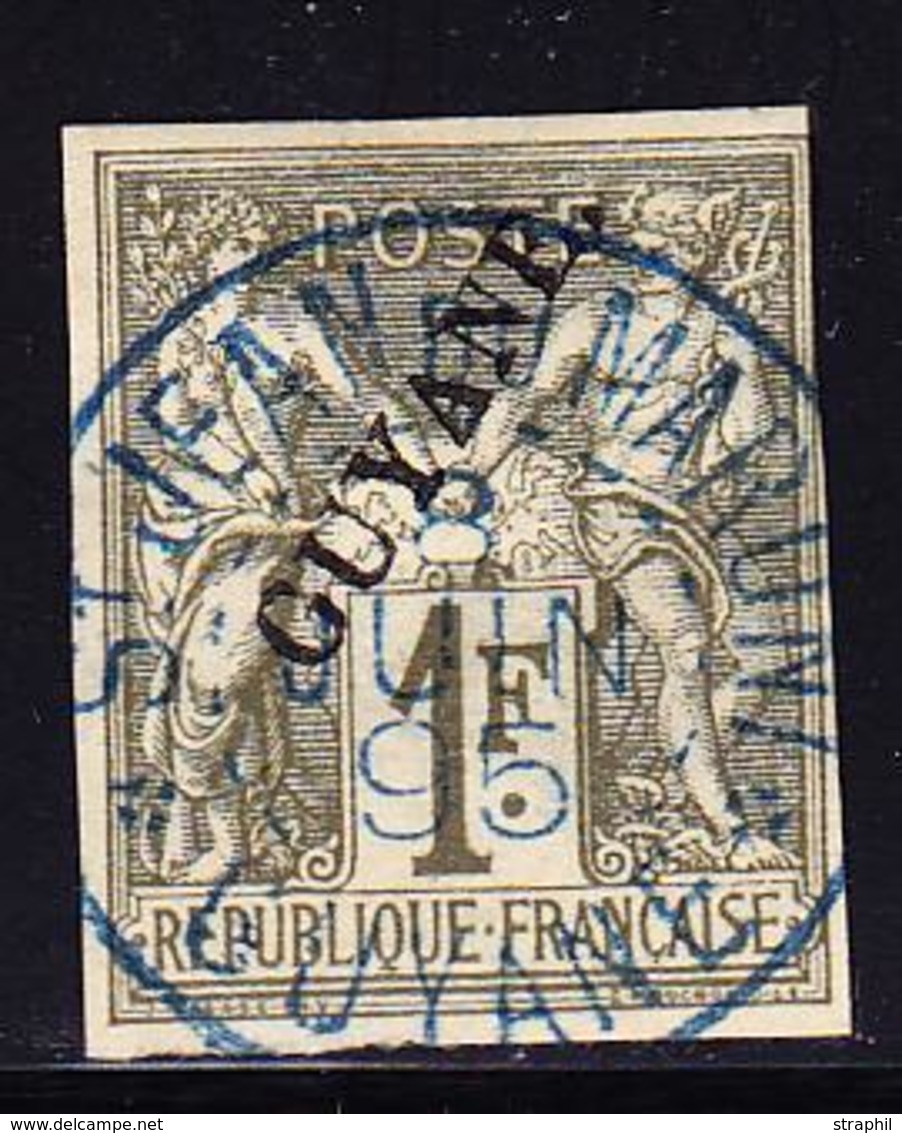 O GUYANE - O - N°15 - 1F Olive - Belle Obl. Bleue - Signé Bourses Des Timbres - TB - Other & Unclassified