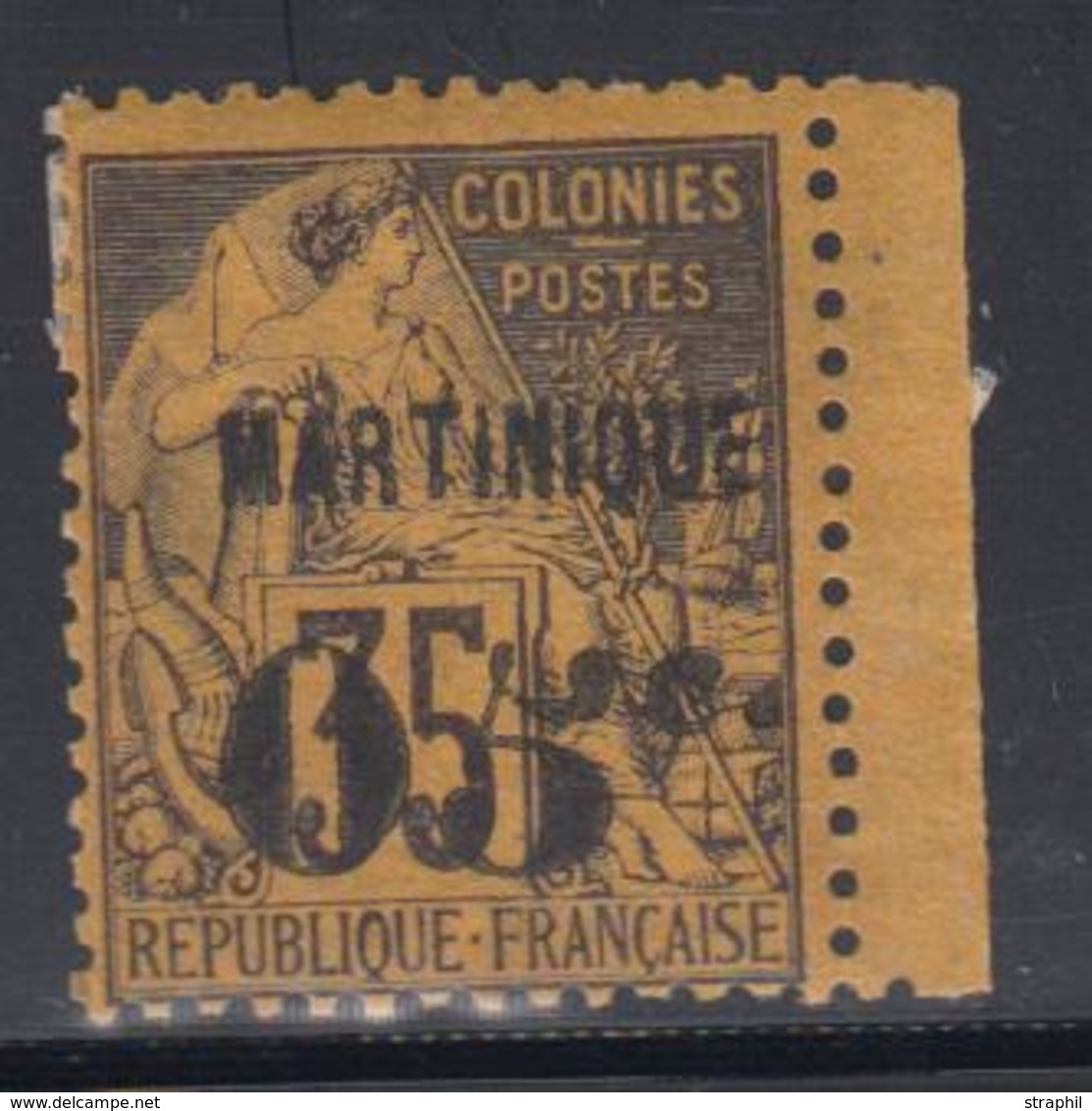 * MARTINIQUE - TIMBRES POSTE - * - N°13c - 05c S/35c Violet Noir S/jaune - "5" Penché - Petit BDF - Signé Roumet - TB - Other & Unclassified