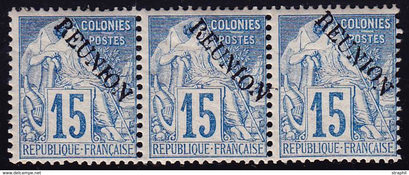 ** REUNION - ** - N°22 - 15c Bleu - Bde De 3 - TB/SUP - Other & Unclassified