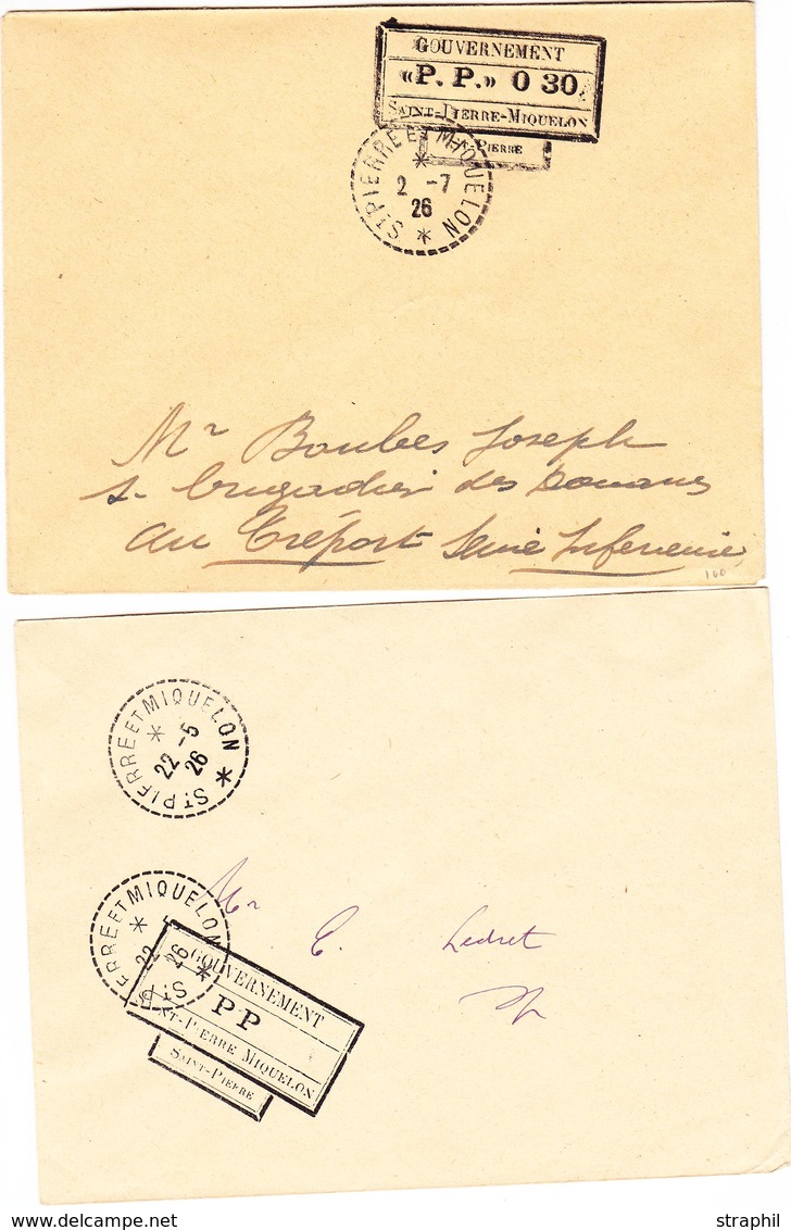 L SPM - PRECURSEURS - L - Lot De 2 Plis Avec Cachet "PP" Et "P.P.0.30" St Pierre - Obl. 22/5/26 Et 2/7/26 - Vide