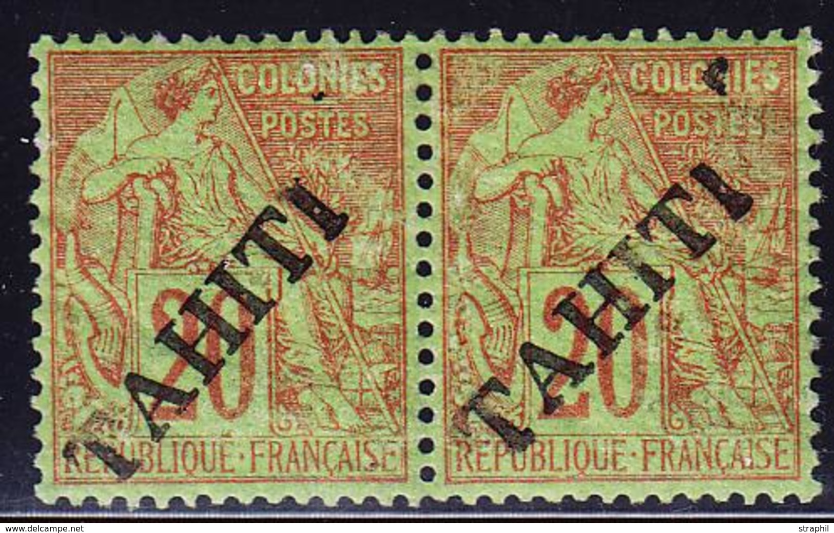 ** TAHITI - ** - N°13 - 20c Brique S/vert - Paire - TB - Other & Unclassified