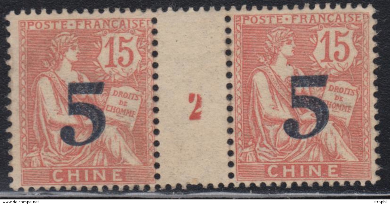 (*) CHINE - BUREAU FRANCAIS - (*) - N°34 - 5 S/15c - Paire - Mill. 2 - TB - Other & Unclassified