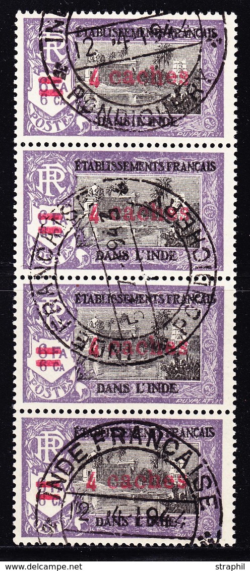 O INDE FRANCAISE - O - N°192 - Bde De 4 Vertic. - Obl. Grd Cachet Pondichéry - TB - Sonstige & Ohne Zuordnung