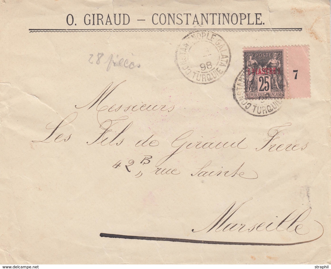 L LEVANT - L - N°4 + Mill. 7 - Obl. Constantinople - 1898 - B/TB - Other & Unclassified