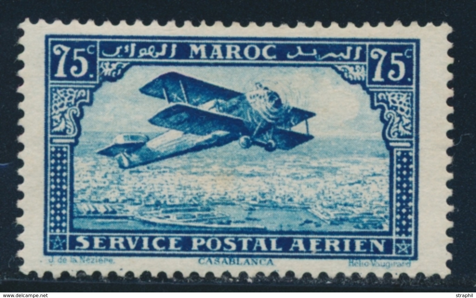 * MAROC - POSTE AERIENNE - * - N°4 - 75c Bleu Vert - TB - Vide