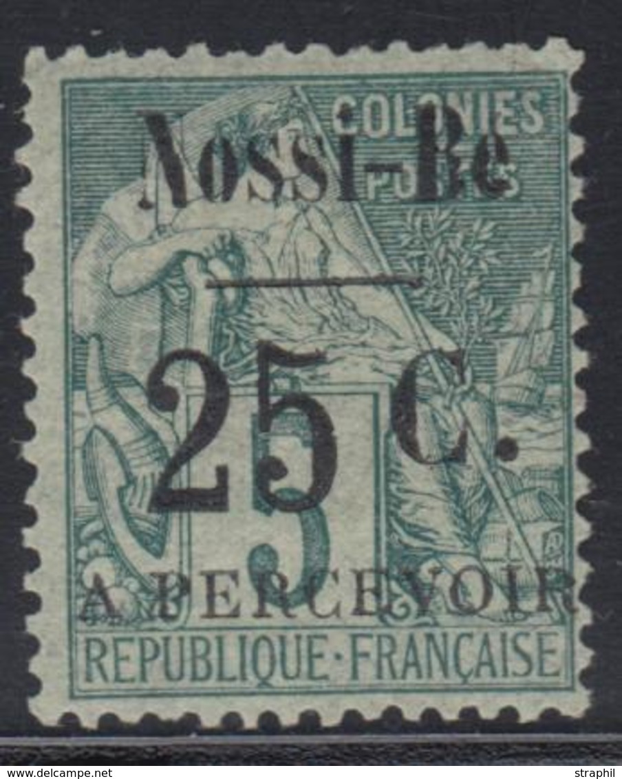 * NOSSI-BE - TIMBRES TAXE - * - N°10 - 25c S/5c Vert - Signé Calves - TB - Other & Unclassified
