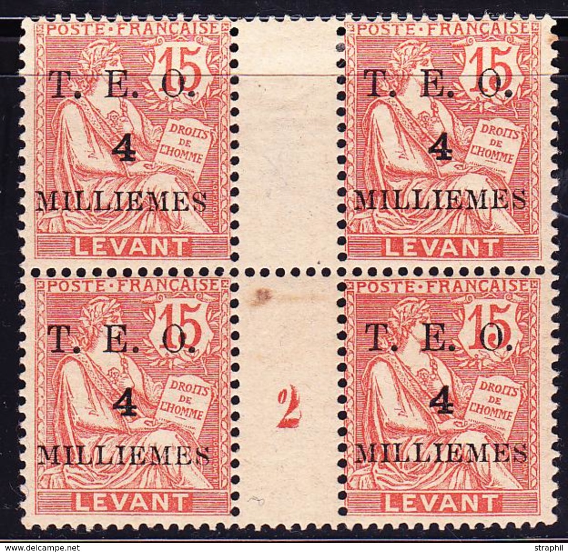 ** SYRIE - ** - N°14 - Bloc De 4 - Mill. 2 + Variété "S" Renversé - 1 Pt De Rousseur Hors Timbre - TB - Other & Unclassified