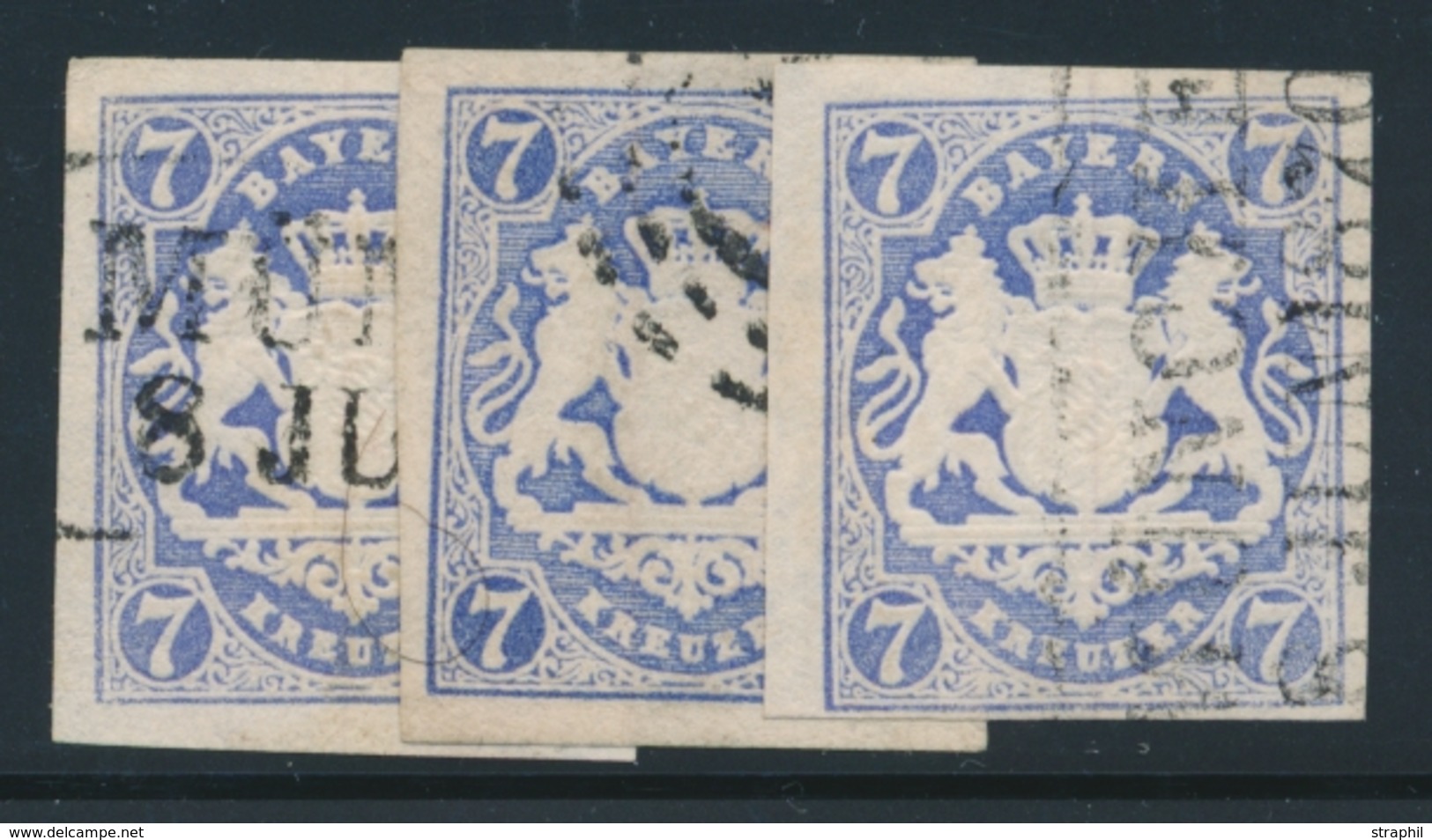 O BAVIERE - O - N°19 - 7k. Bleu X 3 Obl Diff. - TB - Other & Unclassified