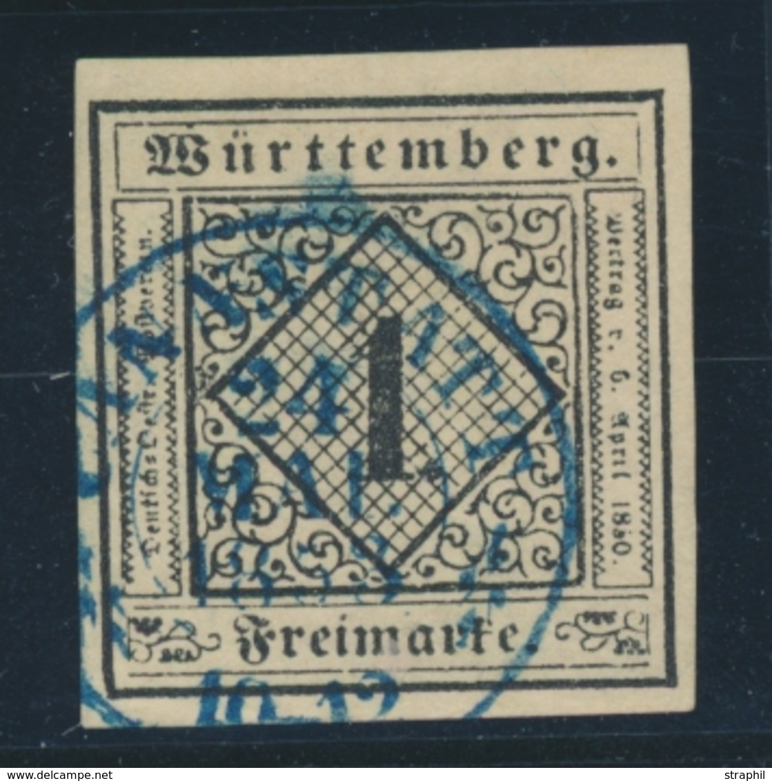 O WURTEMBERG - O - N°1 - 1k. Chamois - Obl Bleue Cranstatt - Signé A. Brun - TB - Sonstige & Ohne Zuordnung