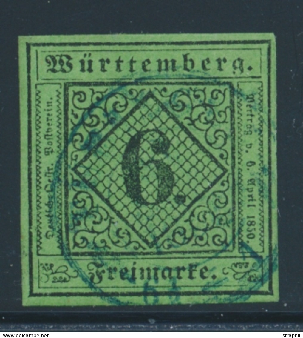 O WURTEMBERG - O - N°3 - 6k. Vert - Obl Bleue - TB - Sonstige & Ohne Zuordnung