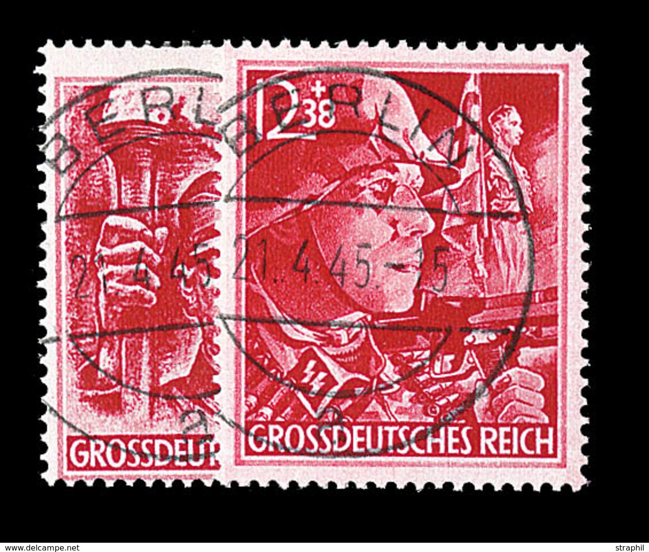O ALLEMAGNE - IIIEME REICH - O - N°825/26 Obl Càd Berlin - 21/4/45 - P. Jour - Signé Calves - TB - Unused Stamps