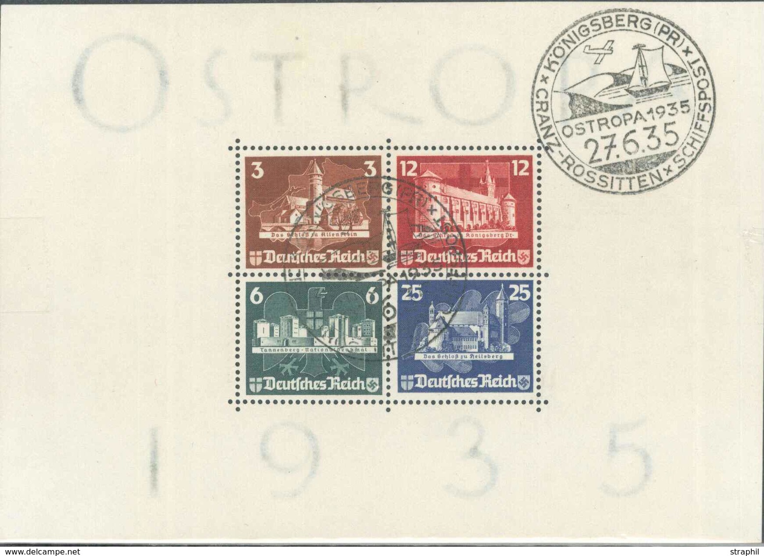 O ALLEMAGNE - BLOCS FEUILLETS - O - N°3 - OSTROPA 1935 - Obl Gd Cachet Illustré - Königsberg - 27/6/35 - TB - Blocks & Sheetlets
