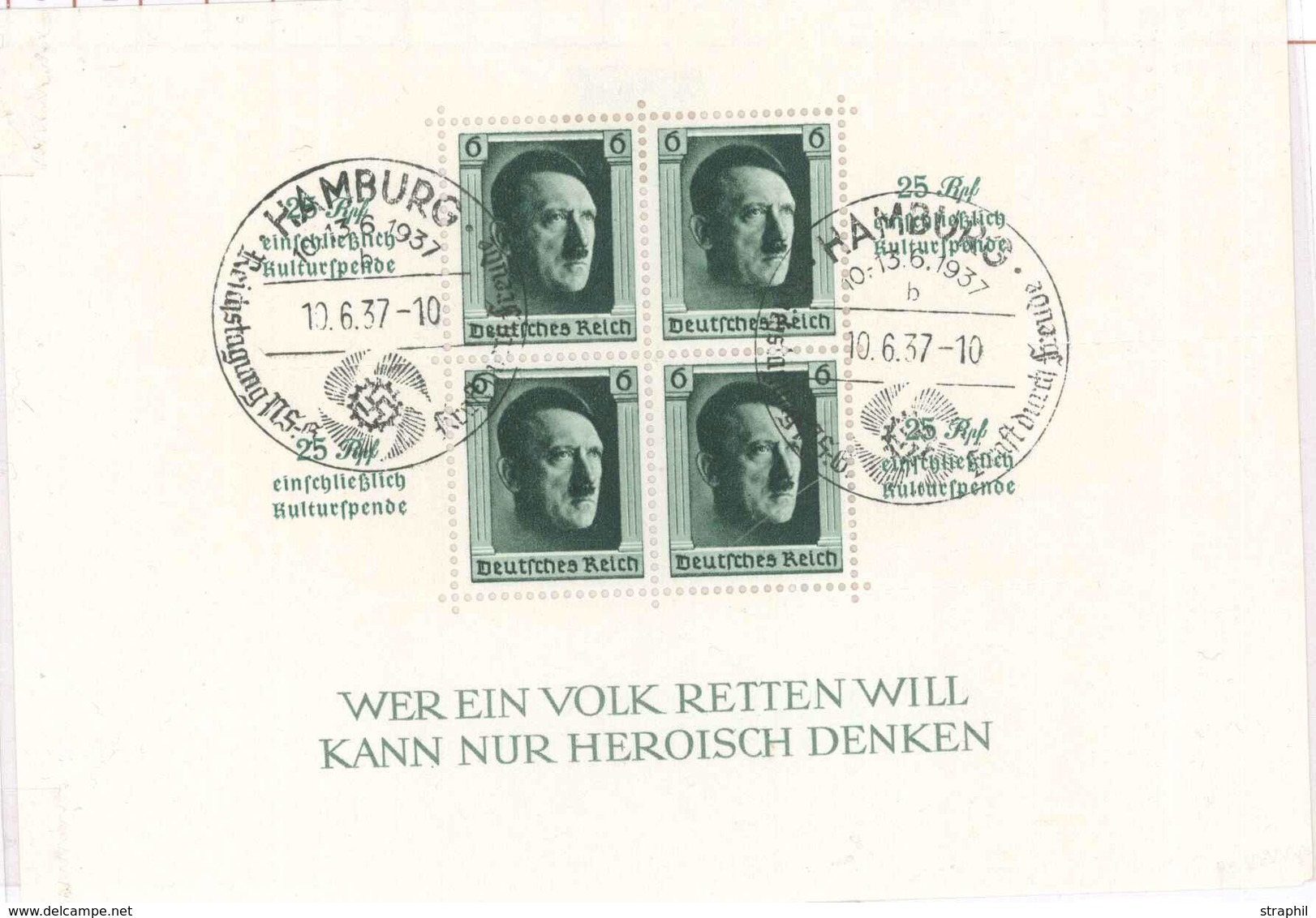 O ALLEMAGNE - BLOCS FEUILLETS - O - N°10 - Obl Gd Cachet Illustré - Du 10/6/37 - TB - Blocks & Sheetlets