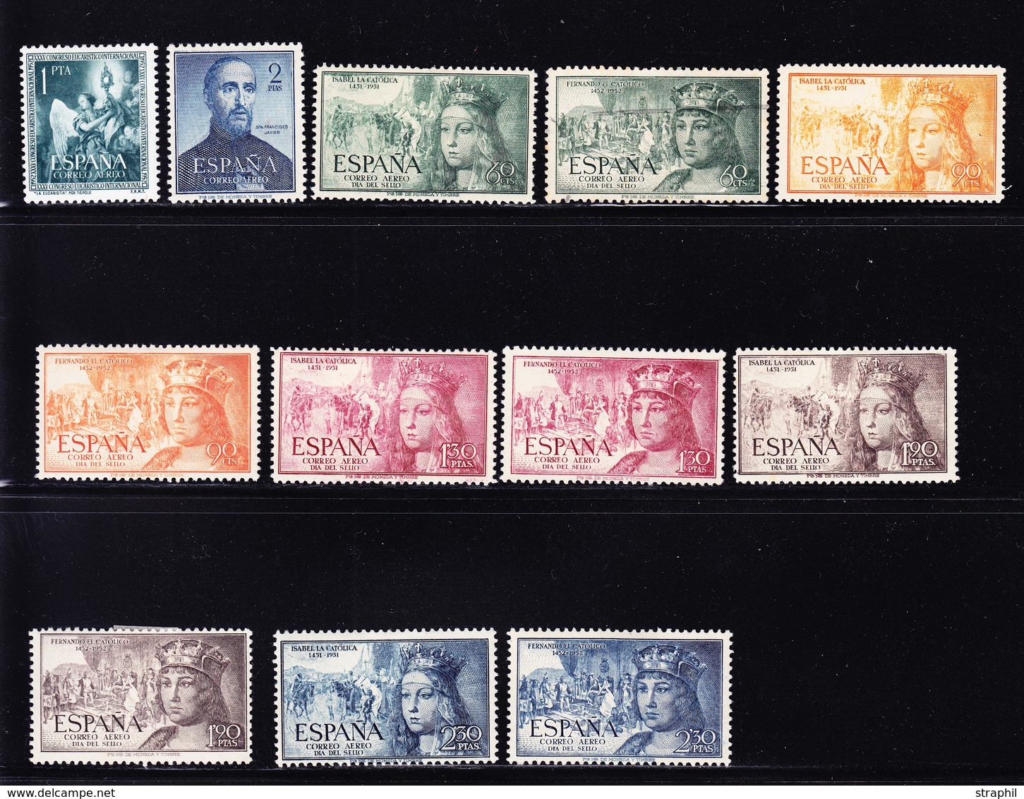 * ESPAGNE - POSTE AERIENNE - * - N°250/61 - Dt 60c Vert Obl. - TB - Unused Stamps