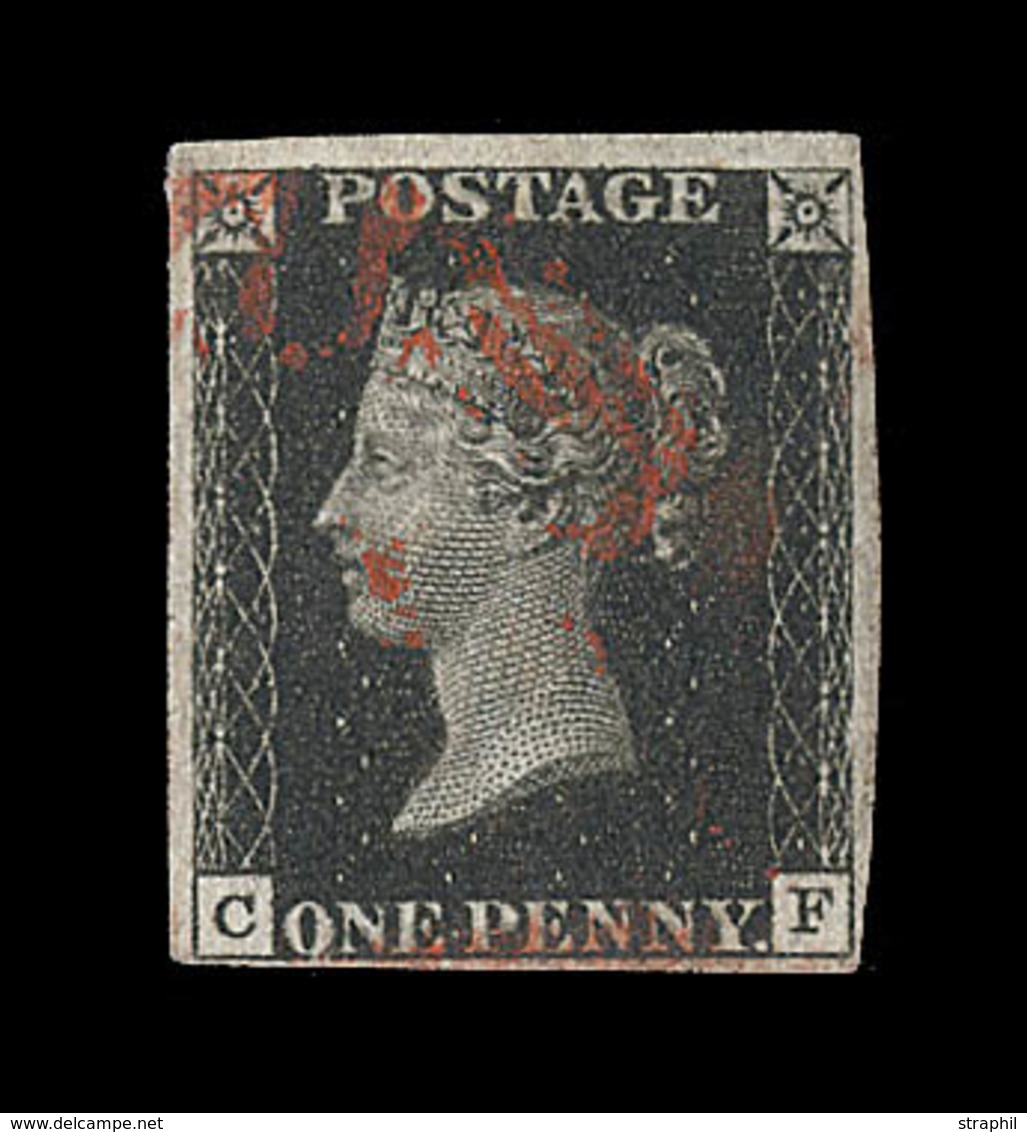 O GRANDE BRETAGNE - O - N°1 - 1p. Noir - Obl Croix De Malte Rouge - Superbe - Used Stamps