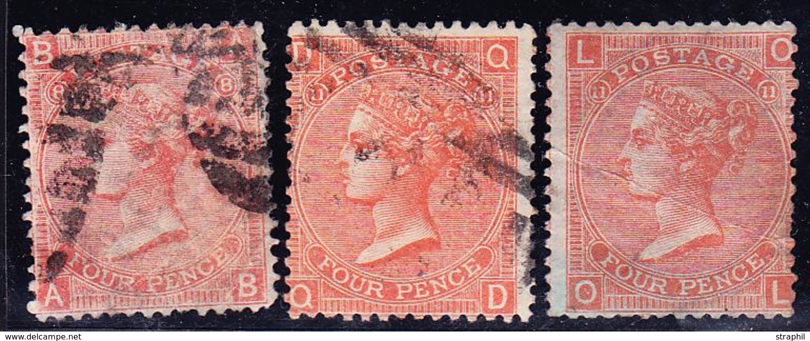 O GRANDE BRETAGNE - O - N°32 - 4p. Rouge-orange (x3) - Planches 8, 9, 11 - B/TB - Used Stamps