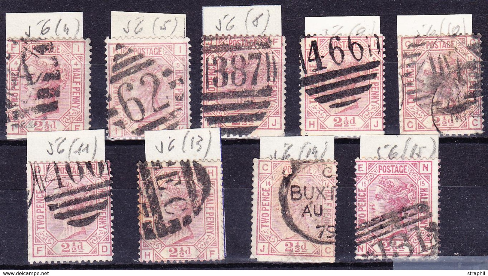 O GRANDE BRETAGNE - O - N°56 - 2½ D. (x9) - Pl. 4/5, 8/11, 13/15 - B/TB - Used Stamps