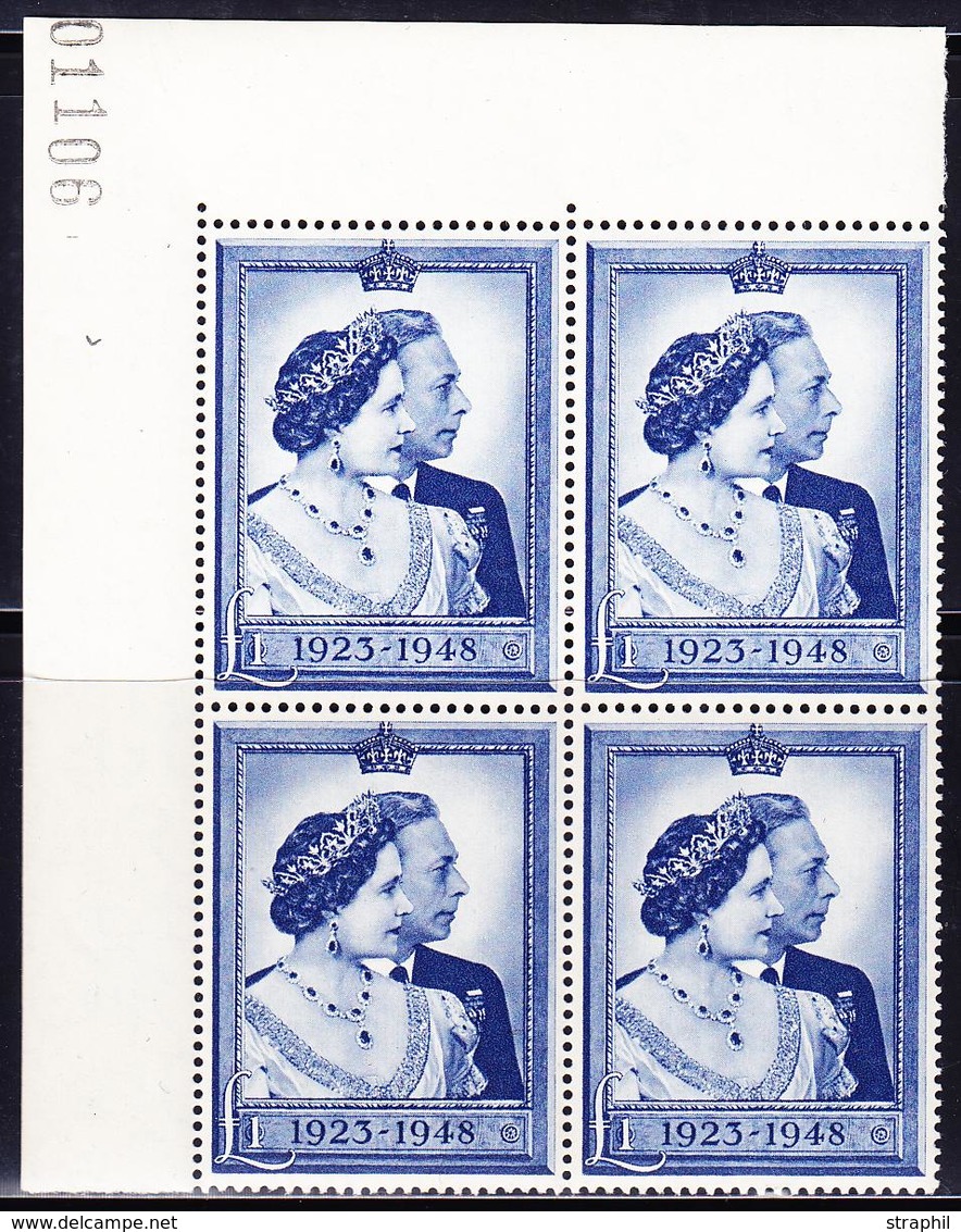 ** GRANDE BRETAGNE - ** - N°238 - 1£ Bleu En Bloc De 4 - Cdf - N° De Planche - TB - Used Stamps