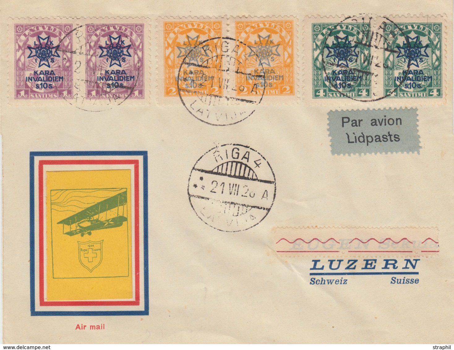 L LETTONIE - L - N°106/08 - En Paire - Obl. Riga - 21/7/28 - Pour Luzern - TB - Lettland