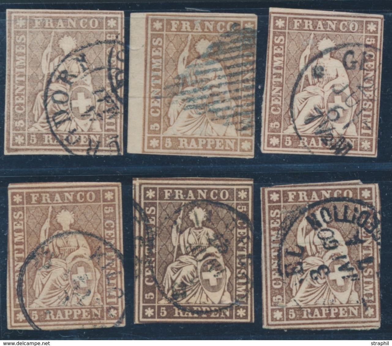 O SUISSE - O - N°26 - 5r Brun (x6) Dt 1 BDF - Nuances - B/TB - 1843-1852 Federal & Cantonal Stamps