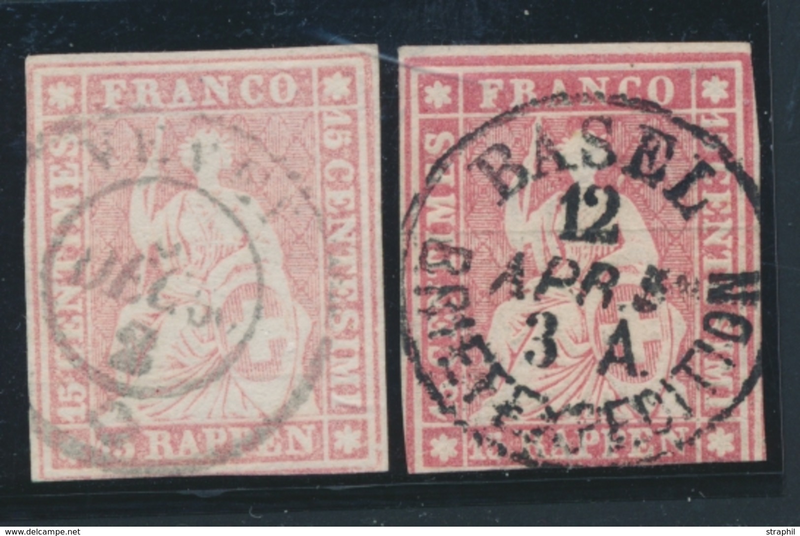O SUISSE - O - N°28 - 15c Rose (x2) - Nuances - Obl. Diff. - B/TB - 1843-1852 Federal & Cantonal Stamps